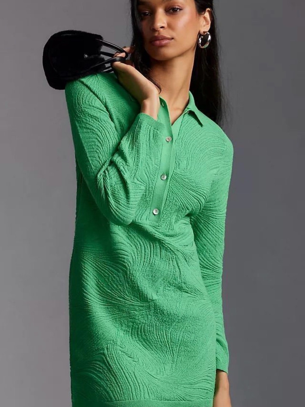 Anthropologie Green Textured Polo Sweater Dress - Women's
